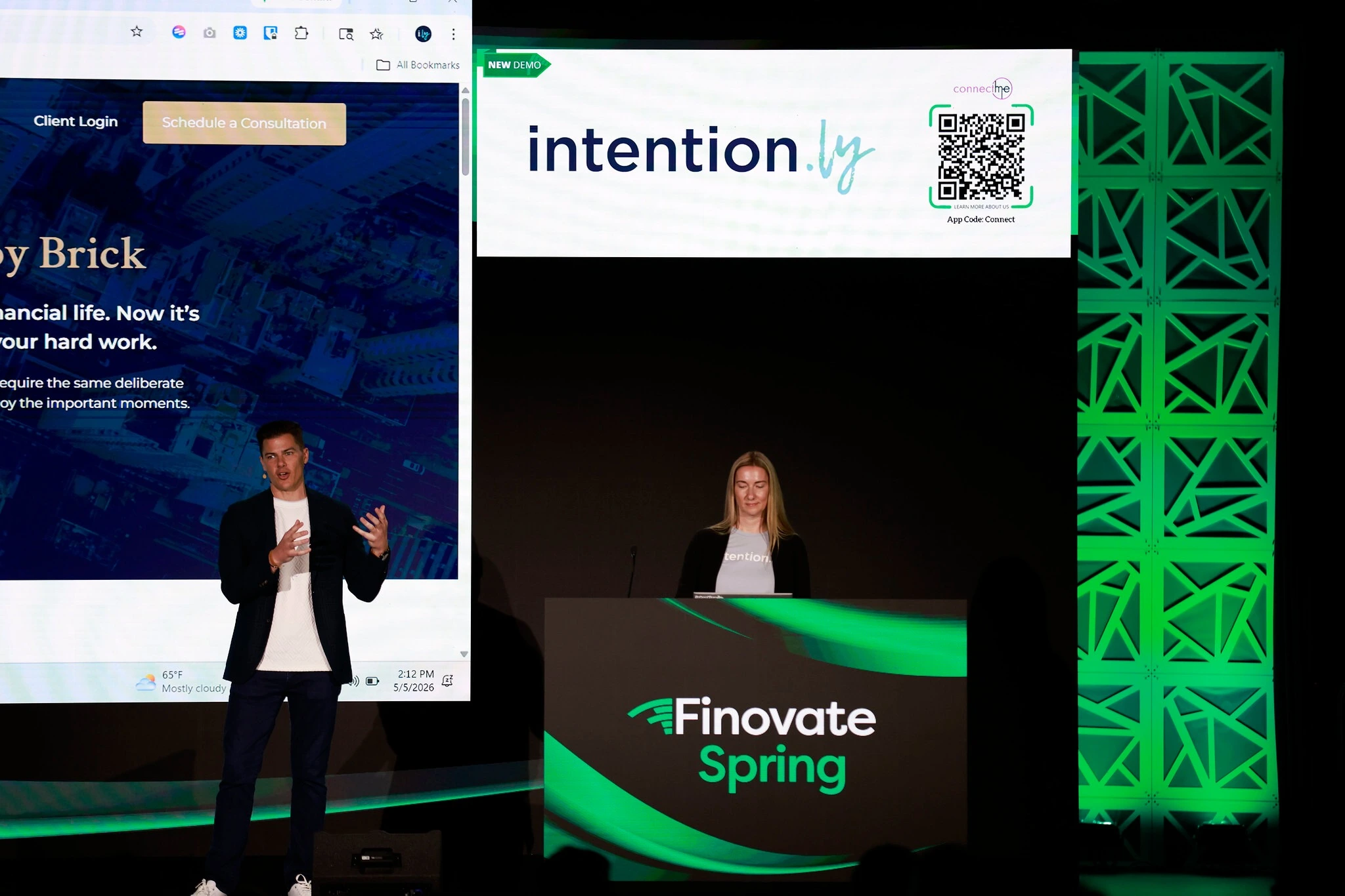 Advisor Brand Builder presentation on the FinovateSpring stage